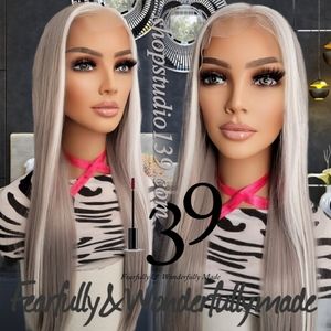 Grey Skunk Strip freepart lace front wig